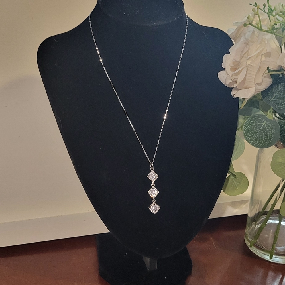 NWT Large Past Present Future Silver Zirconia Necklace